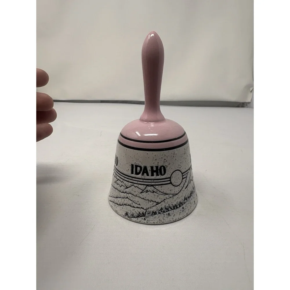 Vintage Pink Cream Idaho Souvenir Bell Mountains Elk Nature Trinket Cottage